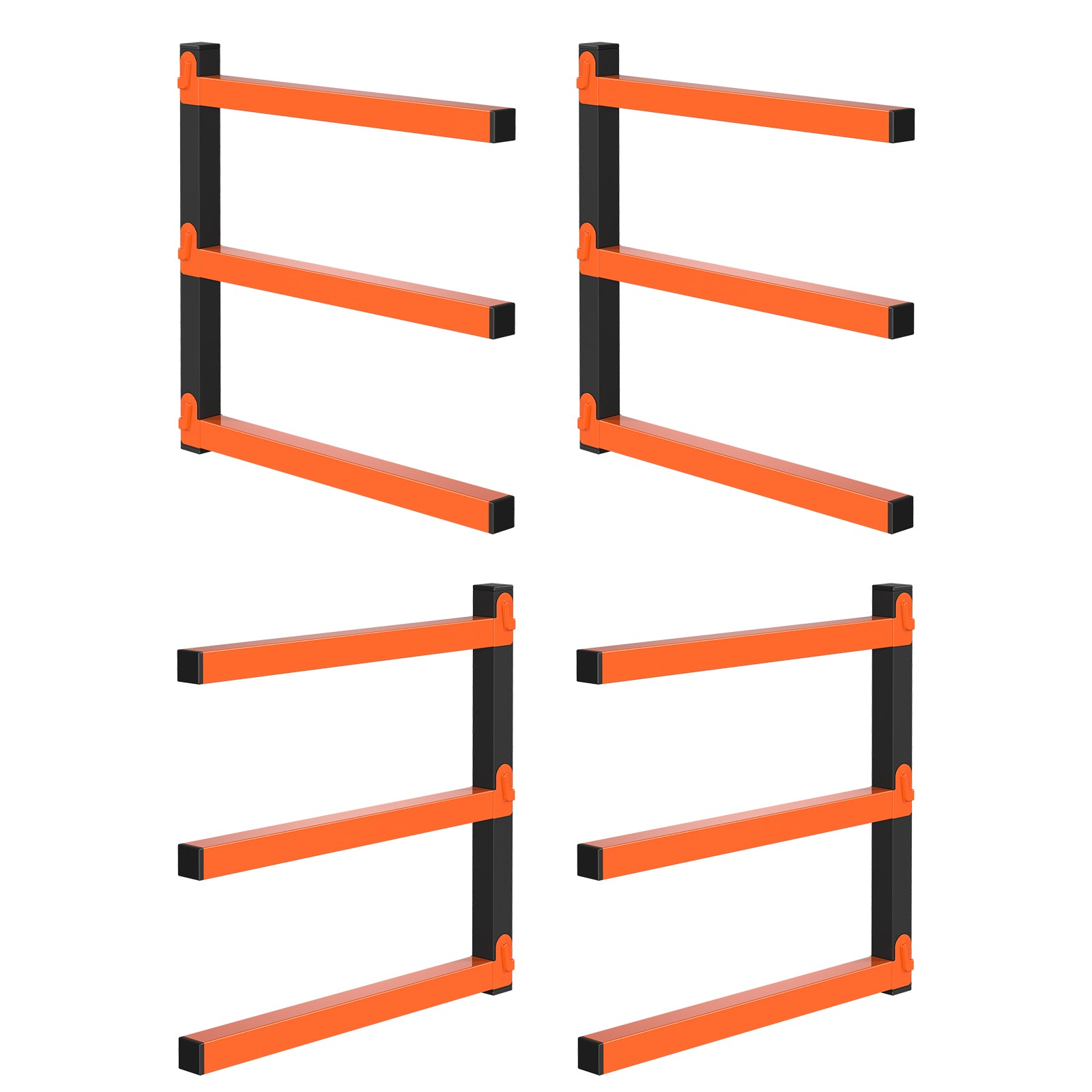 4 Pack Wall Mount Lumber Storage Rack, 3-Level Heavy-Duty Metal Wood Organizer, Garage Shop Lumber Storage Rack for Indoor/Outdoor Use