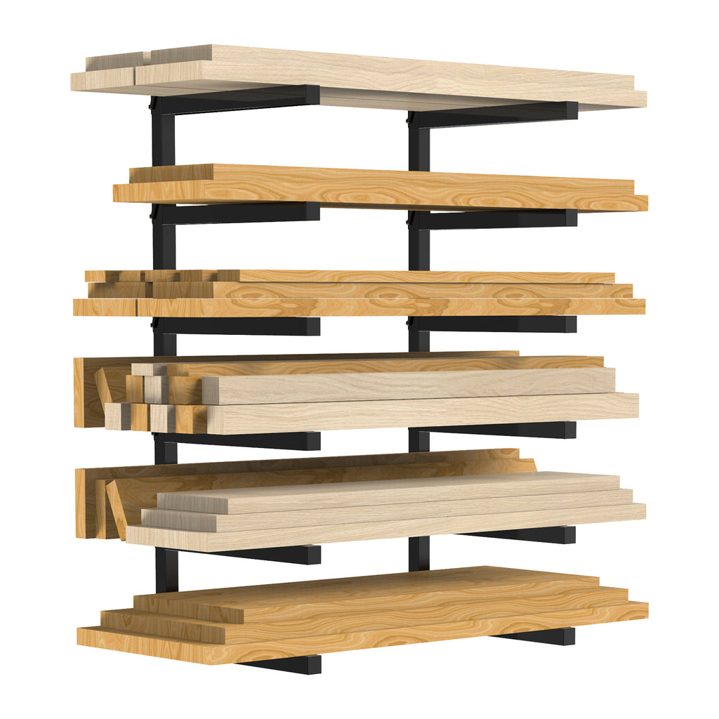 6-Level Wall-Mounted Lumber Rack - Vertical Wood Storage Organizer for Indoor and Outdoor Workshop