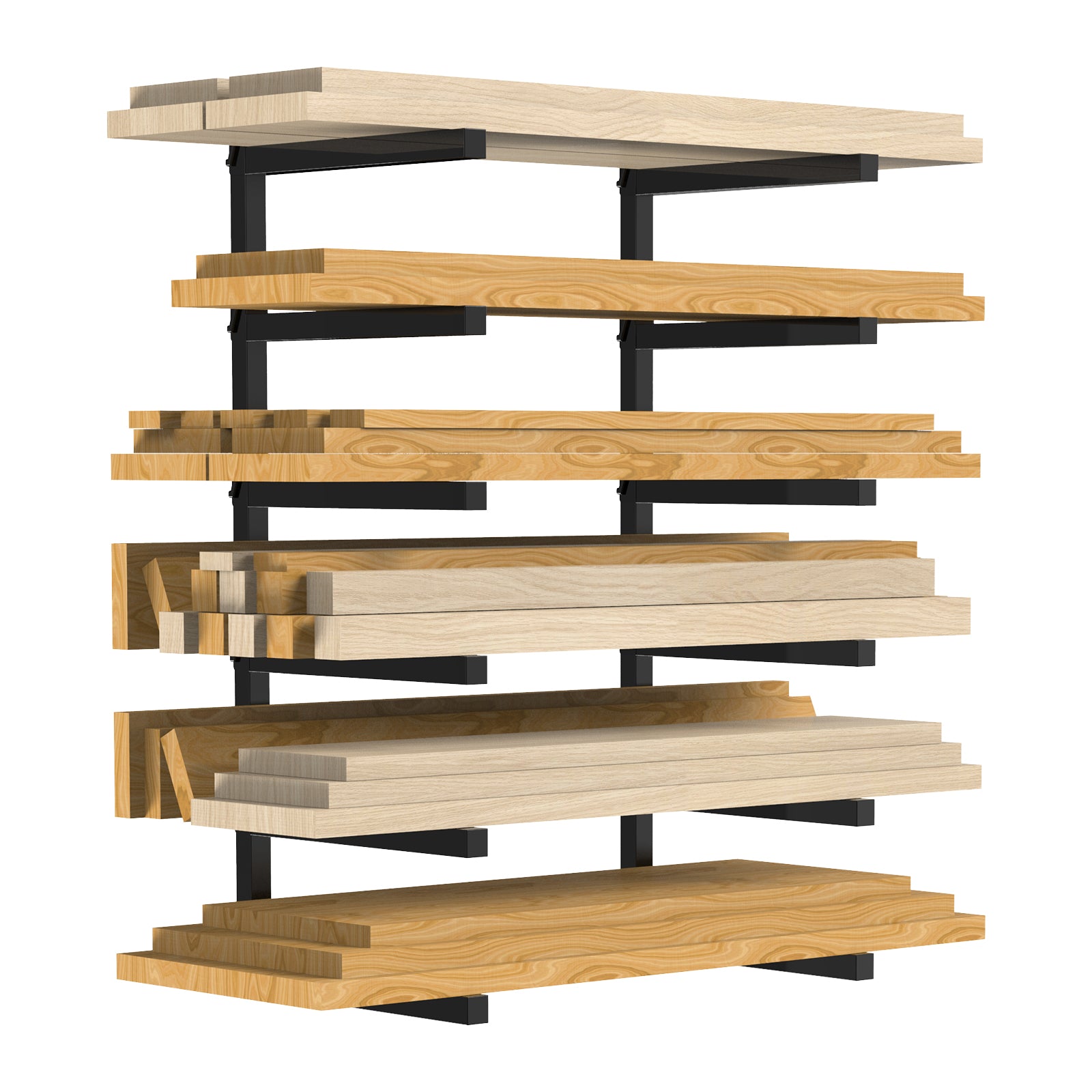 6-Level Wall-Mounted Lumber Rack - Vertical Wood Storage Organizer for Indoor and Outdoor Workshop