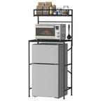 2-Tier Mini Fridge Stand & Microwave Baker's Rack - Multi-Functional Kitchen Storage Organizer with 5 Side Hooks