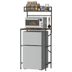 2-Tier Mini Fridge Stand & Microwave Baker's Rack - Multi-Functional Kitchen Storage Organizer with 5 Side Hooks
