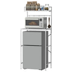 2-Tier Mini Fridge Stand & Microwave Baker's Rack - Multi-Functional Kitchen Storage Organizer with 5 Side Hooks