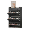 Modern 3-Tier Flip Drawer Shoe Cabinet - Narrow Entryway Organizer for 24-32 Pairs, Black Farmhouse Style