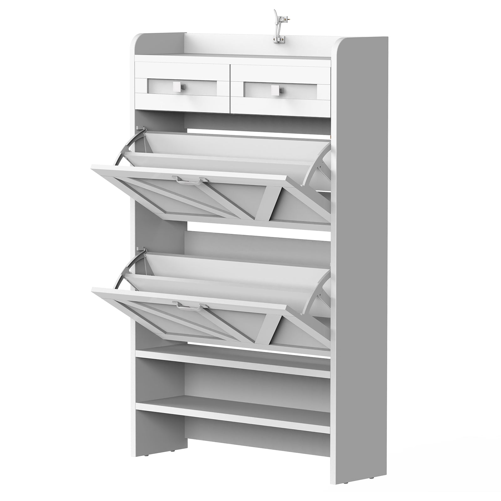 Modern 3-Tier Flip Drawer Shoe Cabinet - Narrow Entryway Organizer for 24-32 Pairs, Black Farmhouse Style