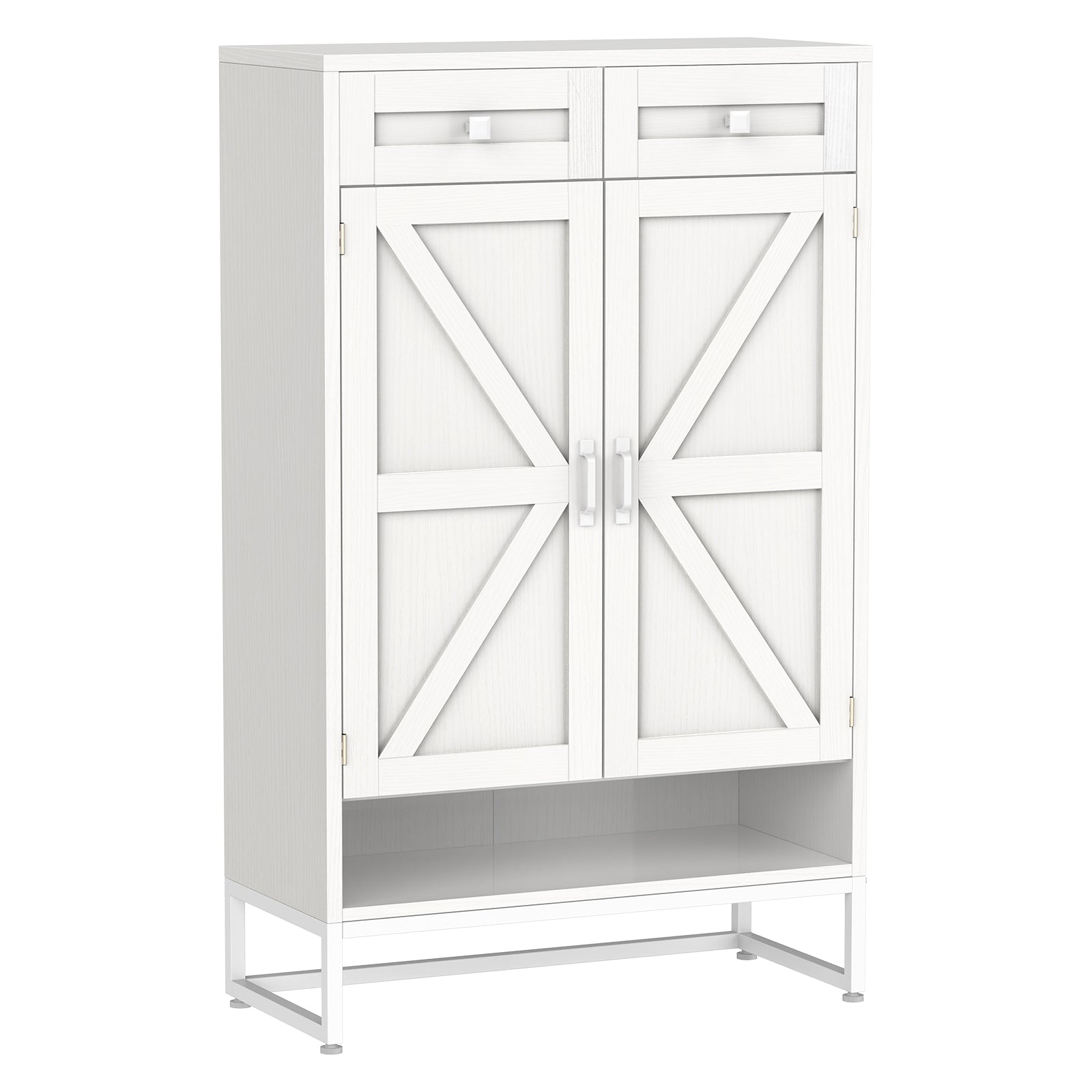 Rustic Brown Freestanding Shoe Storage Cabinet - Barn-Door Style Entryway Organizer with Adjustable Shelves