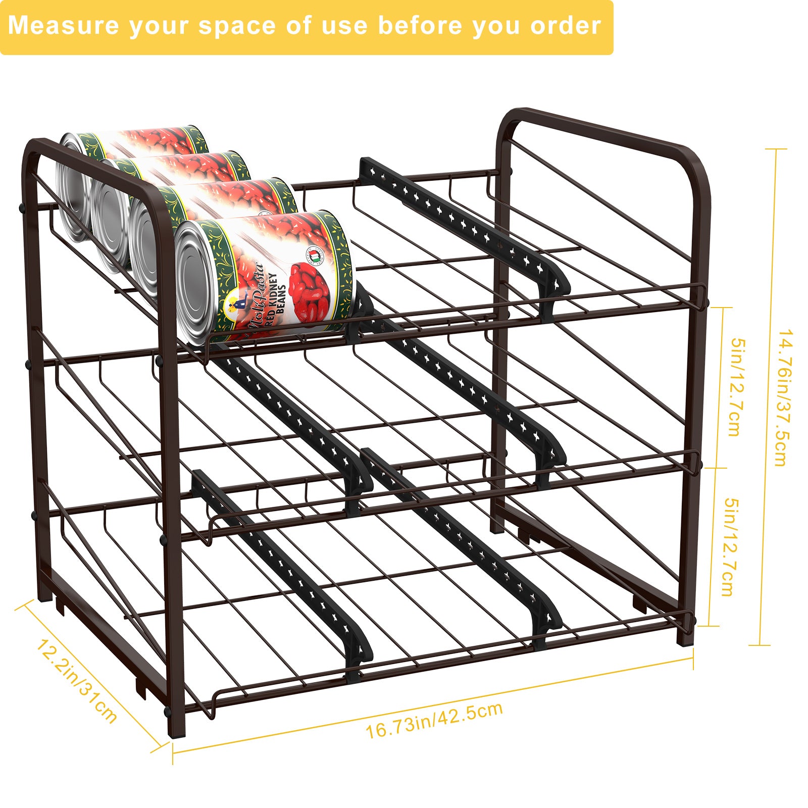 Stackable Can Organizer Rack, 2-Pack Brown Pantry Can Storage Dispensers, Holds 36 Cans Total