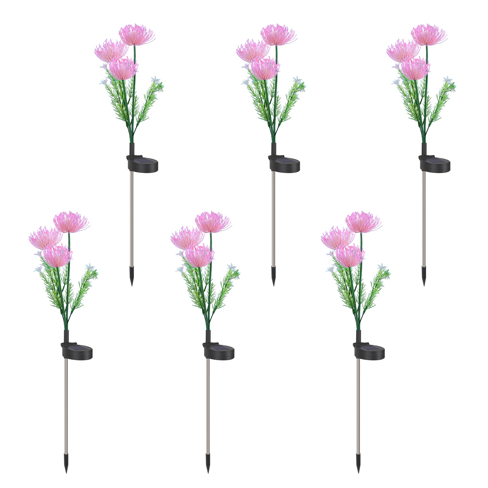 Set of 6 Solar Flower Pathway Lights - Waterproof LED Garden Stake Lights with Realistic Flower Design£¬Yellow/pink/red
