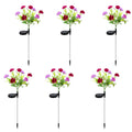 Set of 6 Solar Flower Pathway Lights - Pink & Purple 7-Head Floral Stake Lights for Garden & Yard