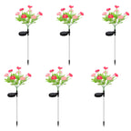 Set of 6 Solar Flower Pathway Lights - Pink & Purple 7-Head Floral Stake Lights for Garden & Yard
