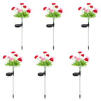 Set of 6 Solar Flower Pathway Lights - Pink & Purple 7-Head Floral Stake Lights for Garden & Yard