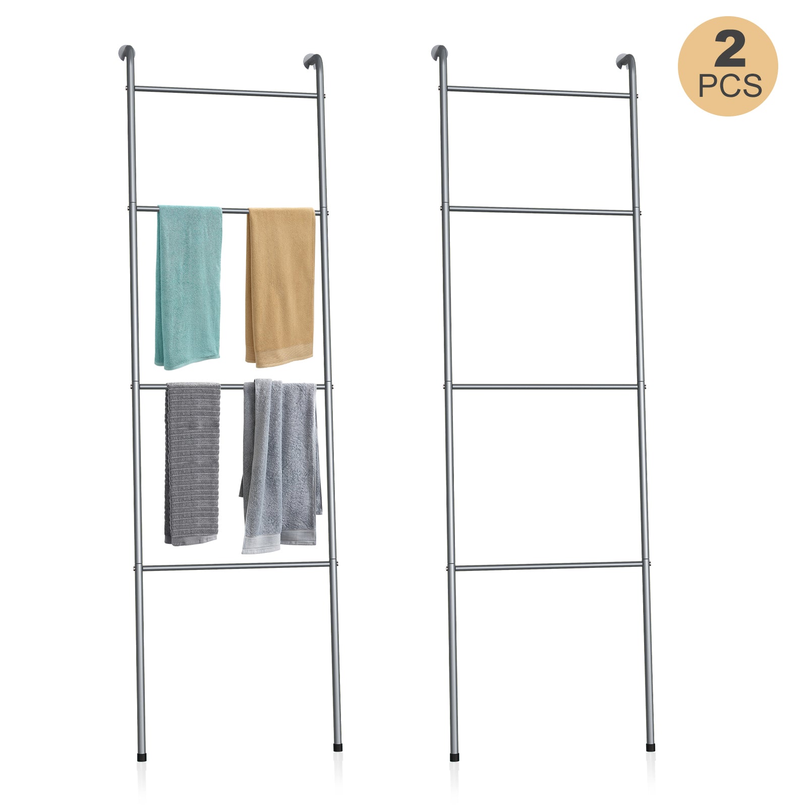 4-Bar Freestanding Towel Rack (2-Pack)- Metal Ladder Style Towel Holder for Bathroom