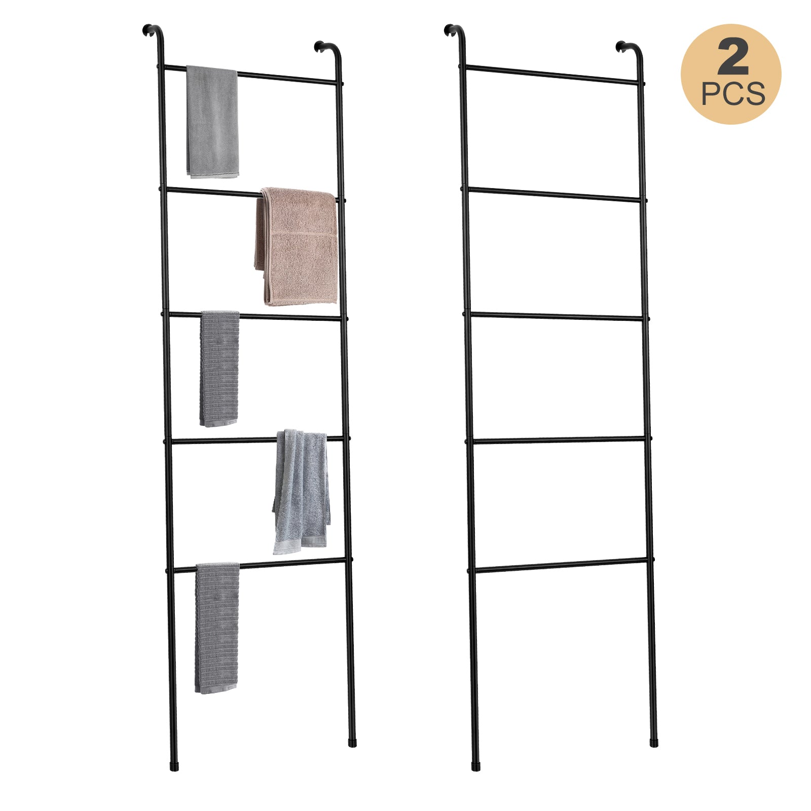 Matte Black 5-Tier Metal Blanket Ladder, Leaning Towel Rack for Bathroom, Living Room & Laundry Room