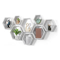 Set of 8 Hexagon Floating Shelves- Rustic White Wood Wall Mount Honeycomb Shelves