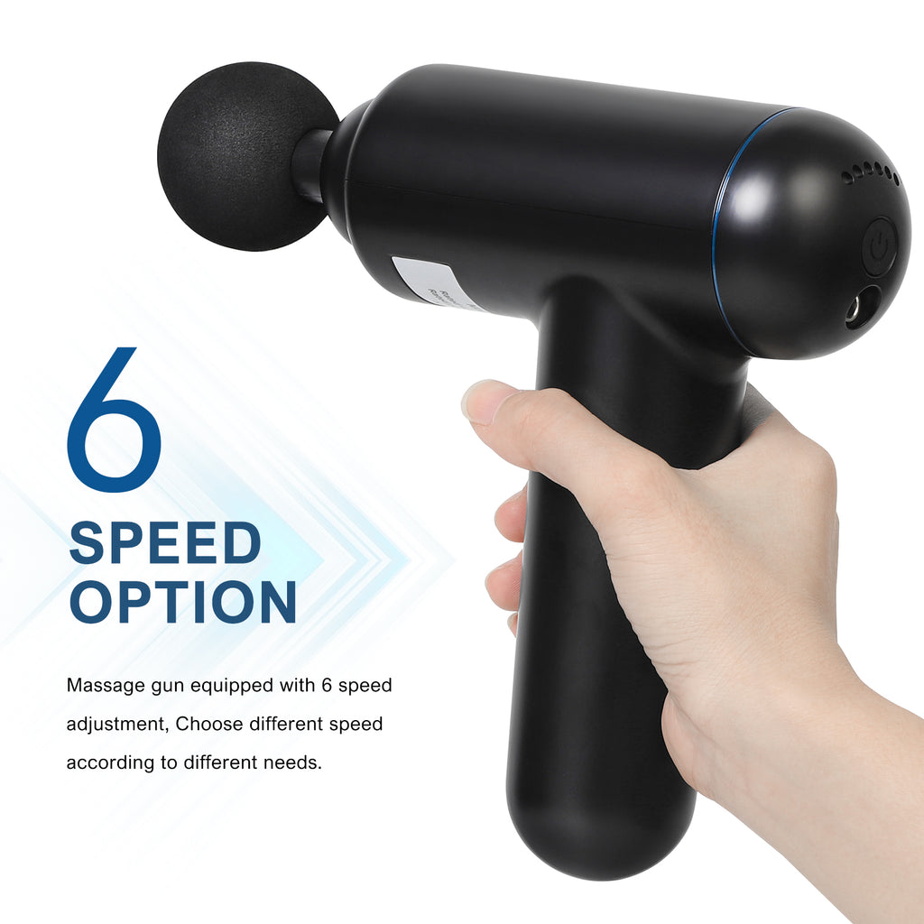 Mini Deep Tissue Massage Gun, 6-Speed Percussion Muscle Massager with 4 Heads, Black