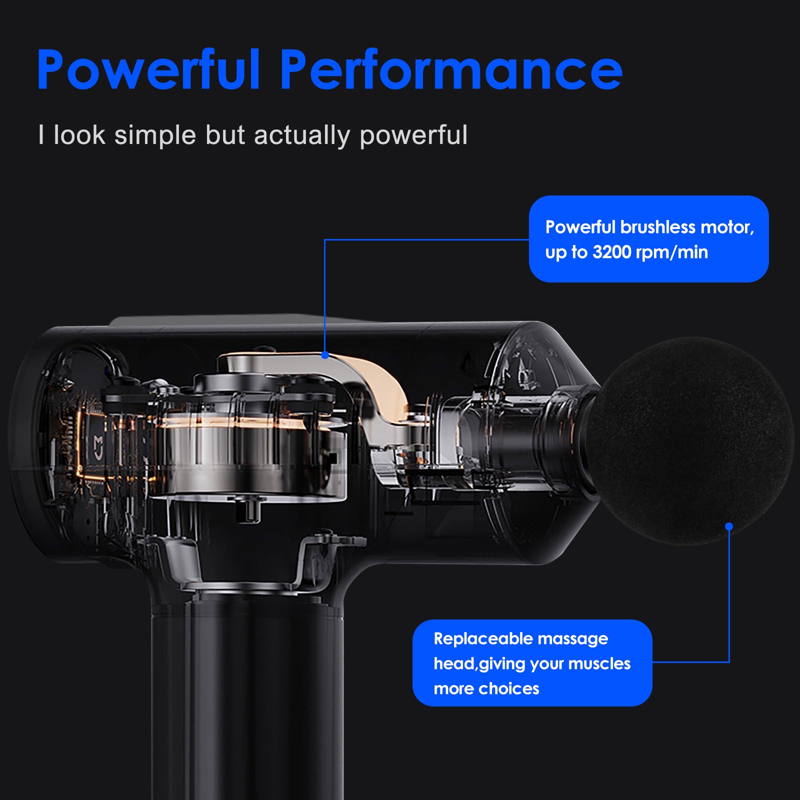 Deep Tissue Massage Gun with 4 Heads - Portable Percussion Muscle Massager for Pain Relief