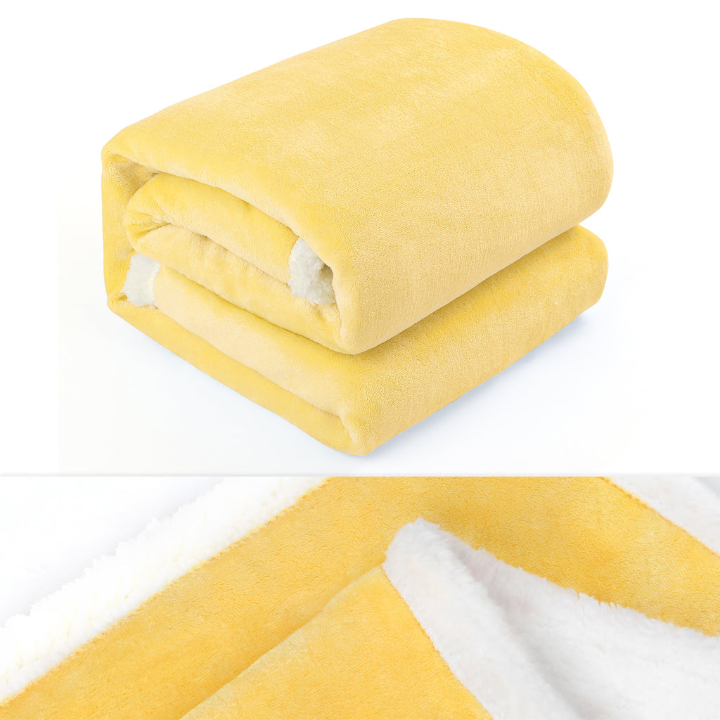 Yellow Sherpa Throw Blanket, 50x 60 inch Soft Flannel Fleece Reversible Blanket, Lightweight Cozy Travel Blanket for Office, Bedroom, Couch, Camping