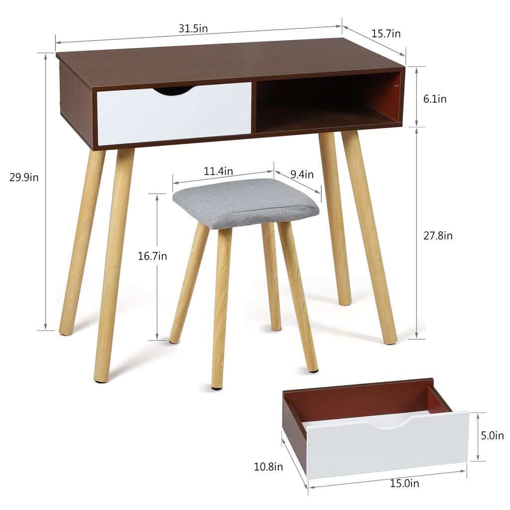 Pink Makeup Vanity Desk Set with Stool-2 Drawer Dressing Table for Girls & Teens