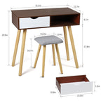 Pink Makeup Vanity Desk Set with Stool-2 Drawer Dressing Table for Girls & Teens