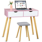 Pink Makeup Vanity Desk Set with Stool-2 Drawer Dressing Table for Girls & Teens