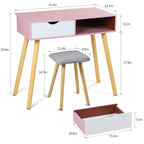 Pink Makeup Vanity Desk Set with Stool-2 Drawer Dressing Table for Girls & Teens