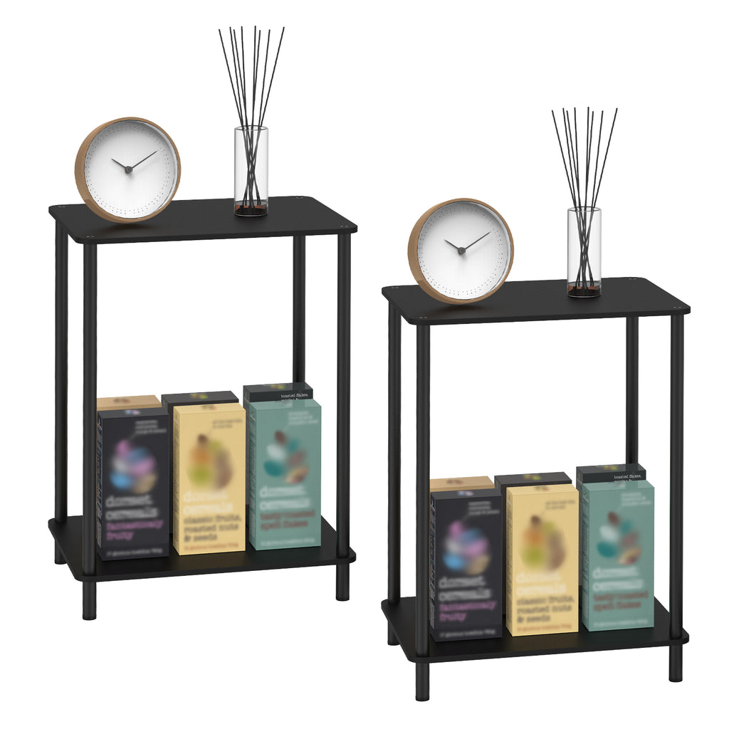 Set of 2 Bamboo 2-Tier Side Tables - Small End Tables for Bedroom & Living Room