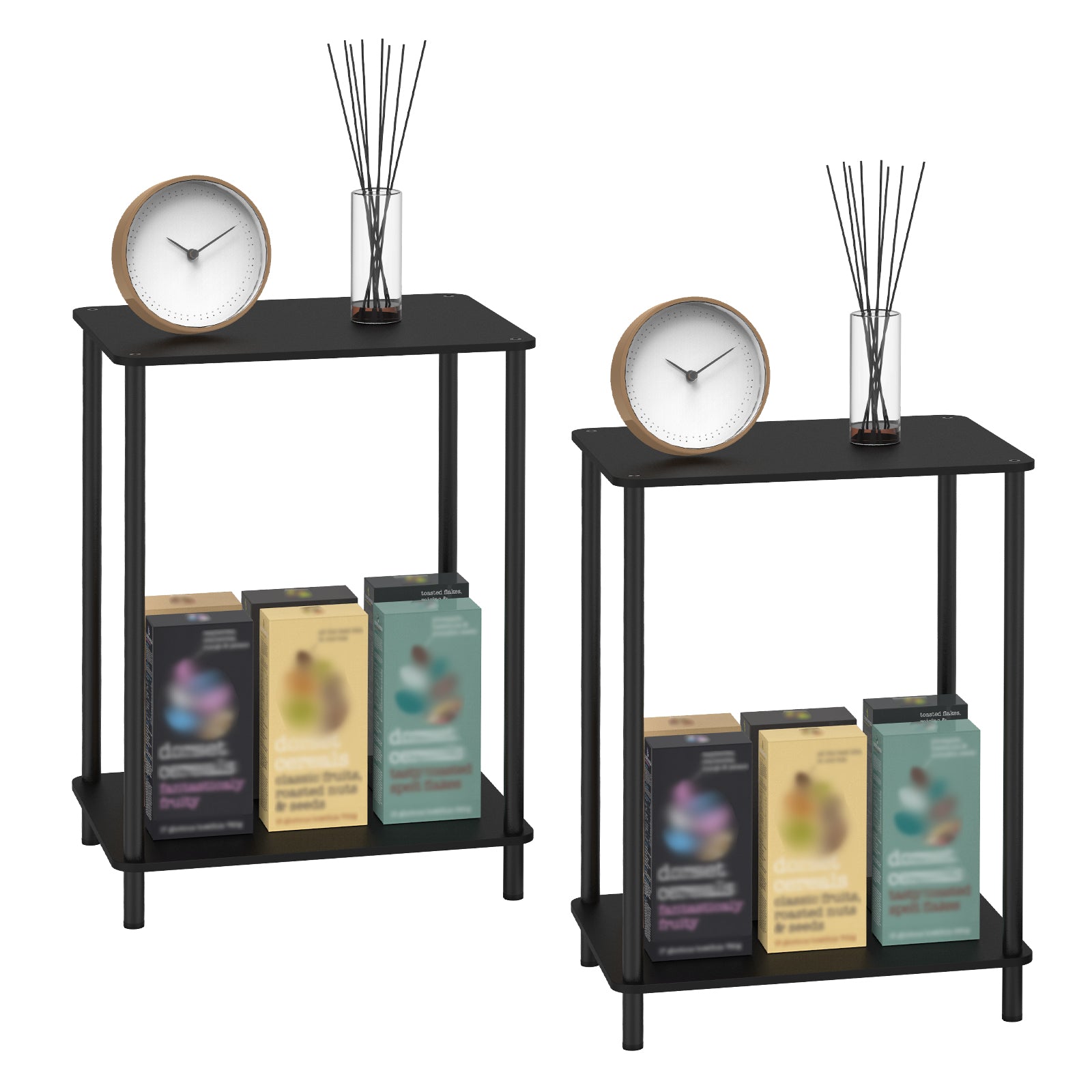Set of 2 Bamboo 2-Tier Side Tables - Small End Tables for Bedroom & Living Room