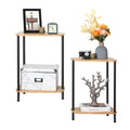 Modern Triangle Bamboo End Table Set (2 Pieces) - 2-Tier Storage Side Tables with Metal Legs