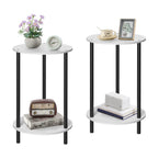 Small Round End Table Set of 2 - 2-Tier Rustic Accent Tables w/ Storage Shelf, Yellow