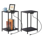 Set of 2 Black End Tables with Charging Station - 2-Tier Nightstands with USB & Outlets