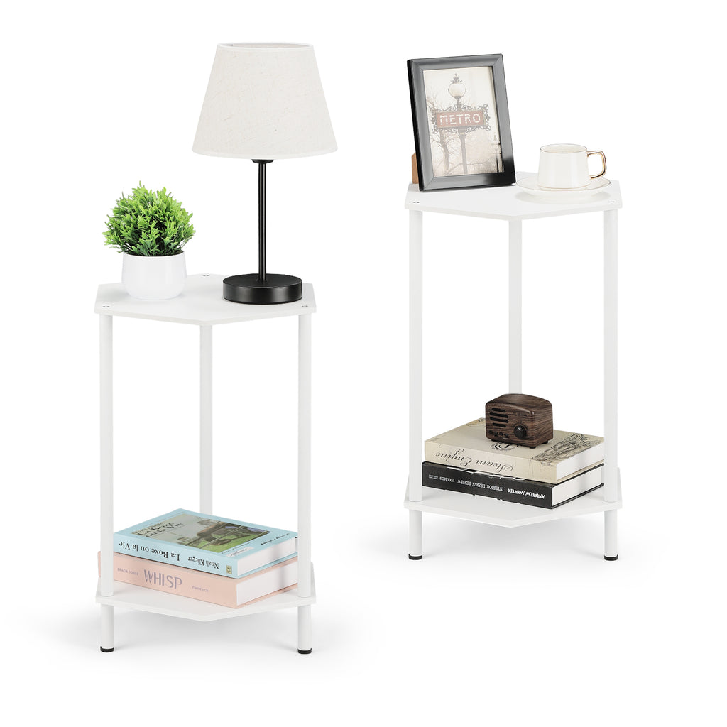 Bamboo Hexagonal End Table Set of 2 - 2-Tier Side Table & Nightstand for Small Spaces, Black