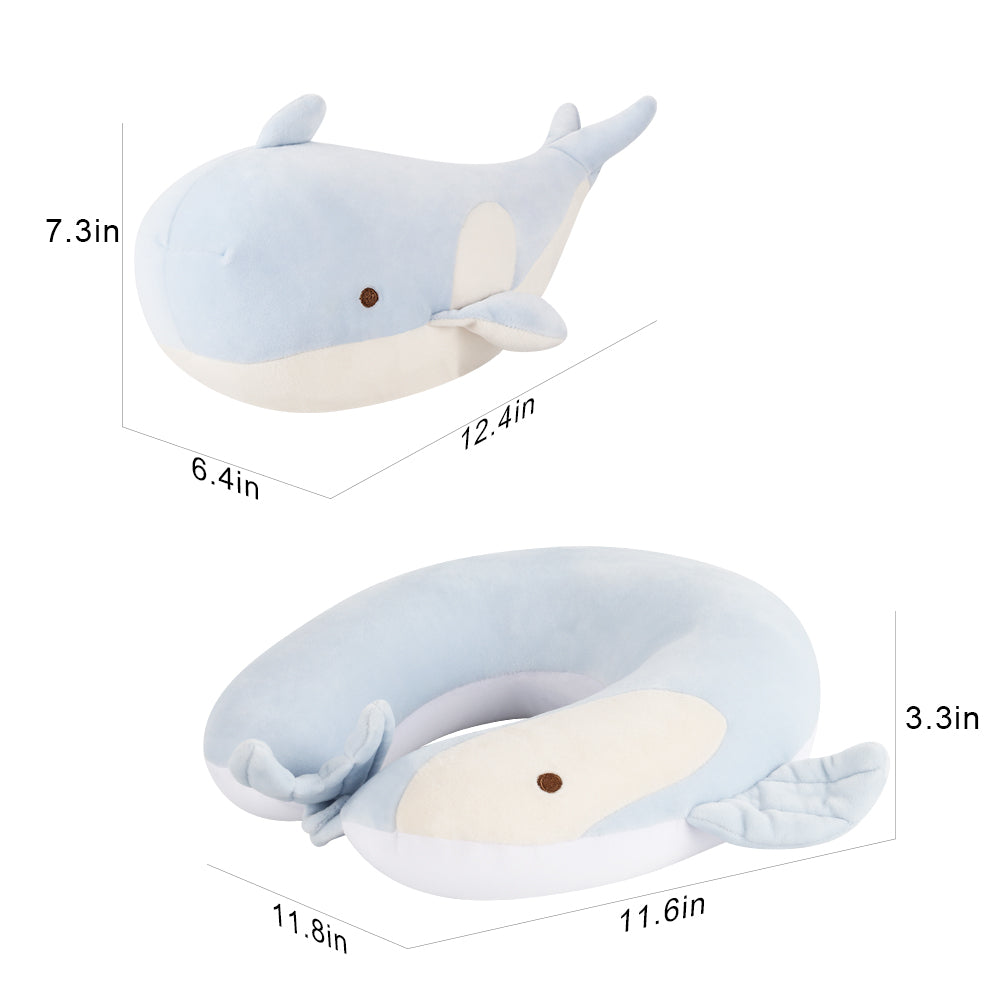 2-in-1 Deformable Sperm Whale Travel Neck Pillow, Pink, U-Shaped for Airplane & Car Support