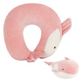 2-in-1 Deformable Sperm Whale Travel Neck Pillow, Pink, U-Shaped for Airplane & Car Support