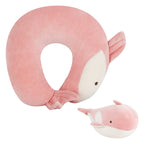 2-in-1 Deformable Sperm Whale Travel Neck Pillow, Pink, U-Shaped for Airplane & Car Support