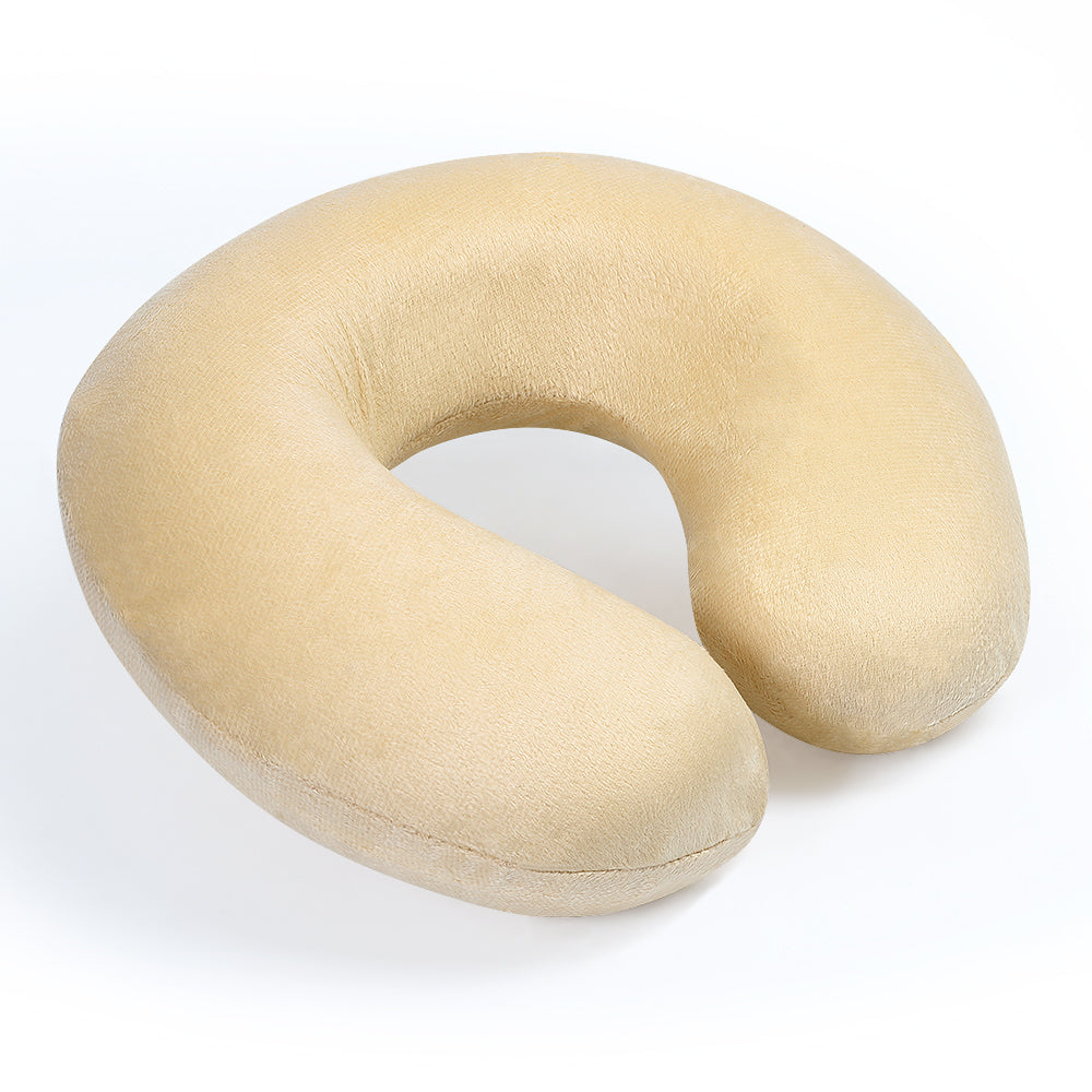 Beige Memory Foam Travel Neck Pillow - Soft U-Shaped Support Pillow for Airplane & Car