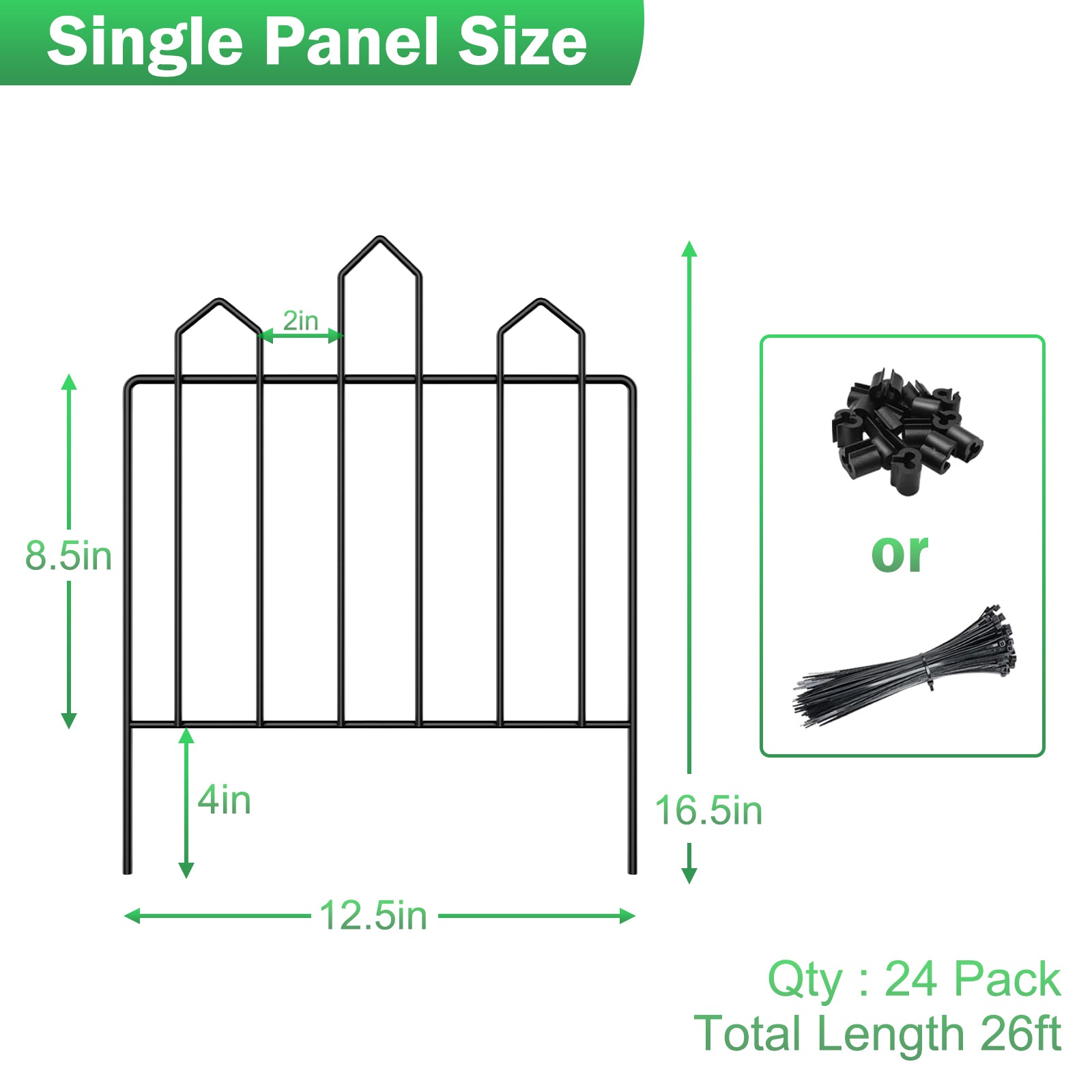 Ten pieces of integrated fence. Garden fence rust resistant metal, animal barrier. Suitable for gardens, courtyards, and terraces. 10 feet (length) x 16 inches (height)