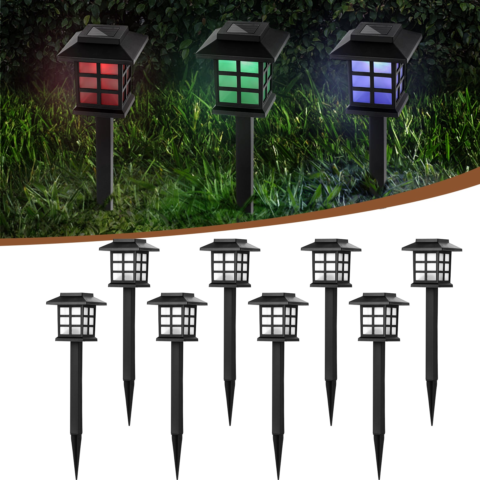 12-Pack Solar Pathway Lights Outdoor, IP44 Waterproof Colored Solar Walkway Lights, Auto On/Off Landscape Spotlights for Yard, Pathway, Driveway & Patio