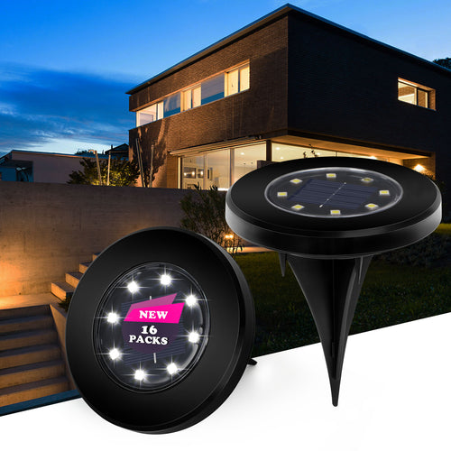 16 Pack Solar Lights Outdoor, 8LED Solar Ground Lights, Pathway Solar Garden Lights Landscape Lighting, In Ground Lights for Pathway, Patio, Lawn, Deck, Driveway, Walkway (Cool White)