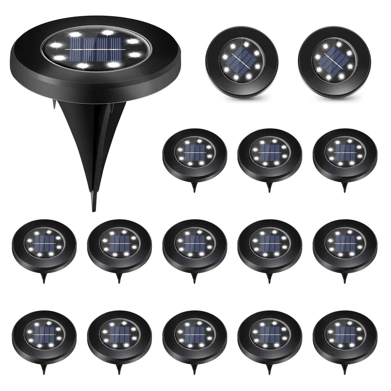 16 Pack Solar Lights Outdoor, 8LED Solar Ground Lights, Pathway Solar Garden Lights Landscape Lighting, In Ground Lights for Pathway, Patio, Lawn, Deck, Driveway, Walkway (Cool White)