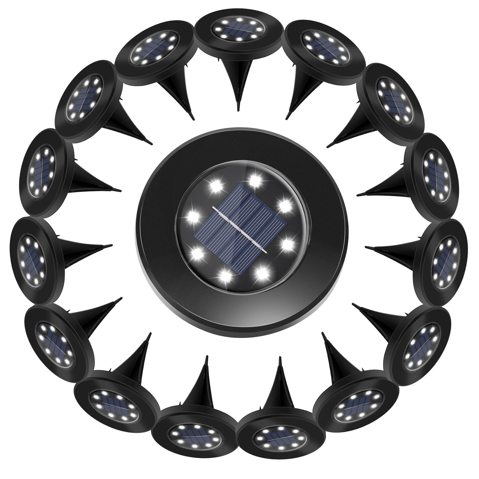 16 Pack Solar Lights Outdoor, 8LED Solar Ground Lights, Pathway Solar Garden Lights Landscape Lighting, In Ground Lights for Pathway, Patio, Lawn, Deck, Driveway, Walkway (Cool White)