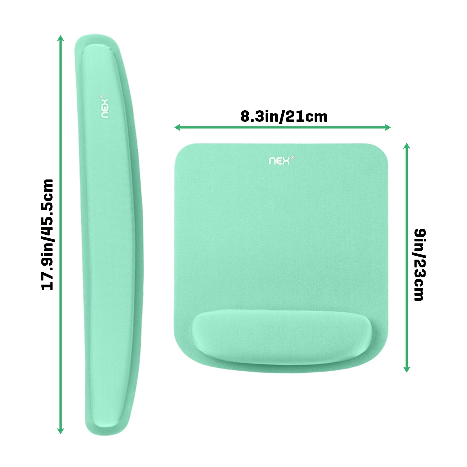 Ergonomic Memory Foam Mouse Pad & Keyboard Wrist Rest Set, Mint Green Wrist Support Pads for Office, Gaming, Laptop, Computer