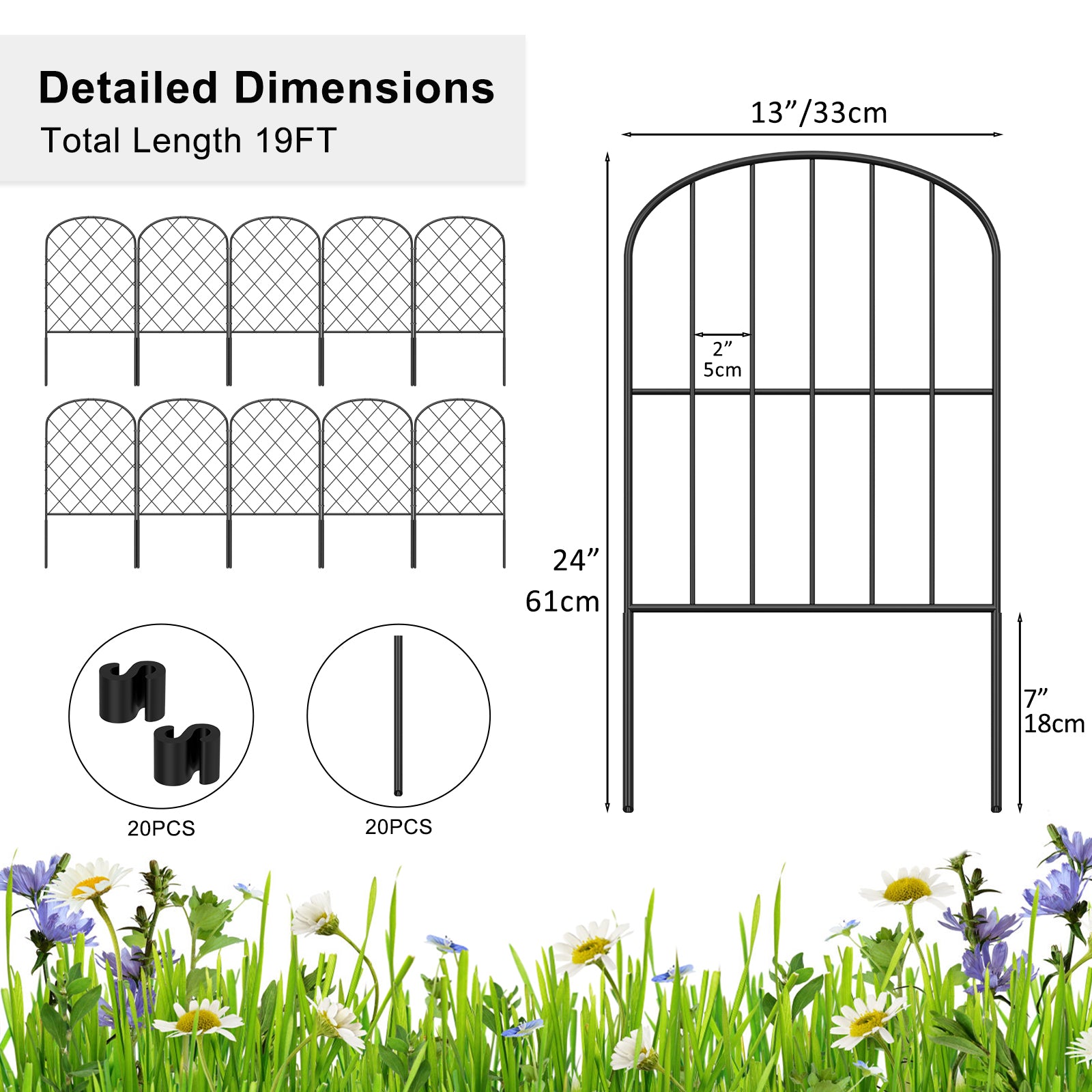 10pcs, 19pcs, Lattice Type Ultra-high Fence, Decorative Garden Fence, Dog Rabbit Border Black Metal Plate Ground Pile Fence, for Outdoor, Courtyard, Garden