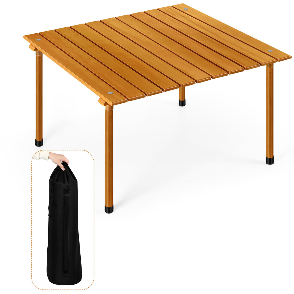 Portable Bamboo-Style Folding Camping Table, Roll-Up Square Table with Carry Bag for Outdoor Picnic & Home Use