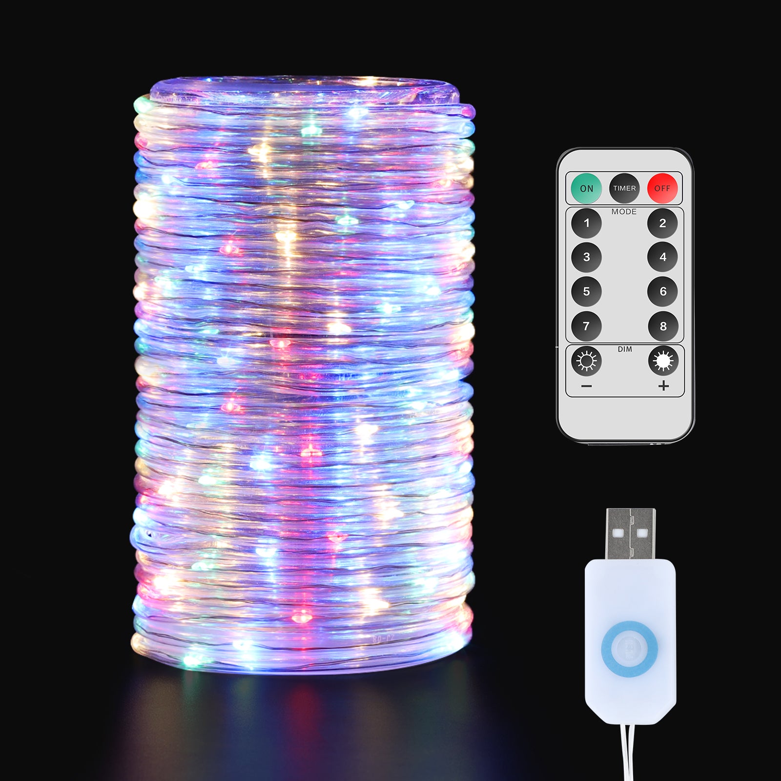 66ft LED Rope Lights, USB-Powered Waterproof Tube Lights with Remote, Multi-Color 8-Mode Fairy Lights for Indoor/Outdoor Decor
