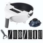 Multifunctional Vegetable Cutter with Draining Basket, 7-in-1 Manual Food Chopper, Slicer & Grater Set with Drain Bowl for Kitchen