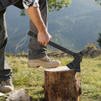 Multitool Camping Survival Axe, 18" Tactical Hatchet with Hammer, Compass, Knife, Flint, Whistle, Portable Emergency Tool for Hiking, Backpacking & Hunting
