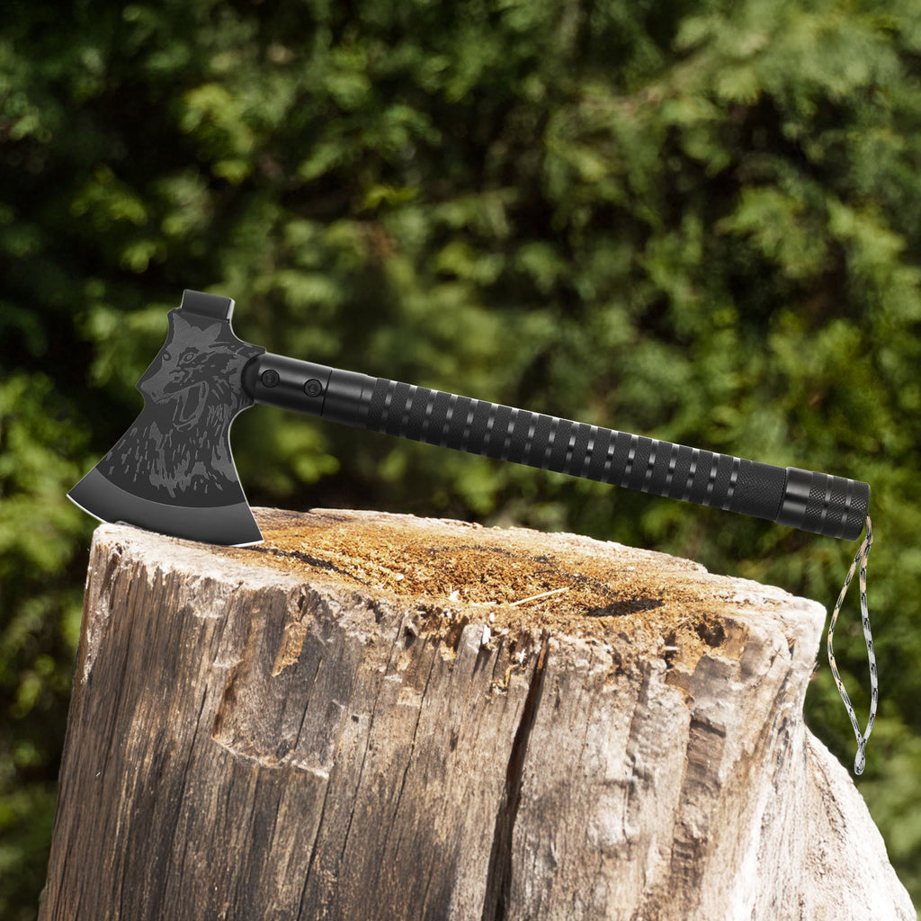 Multitool Camping Survival Axe, 18" Tactical Hatchet with Hammer, Compass, Knife, Flint, Whistle, Portable Emergency Tool for Hiking, Backpacking & Hunting