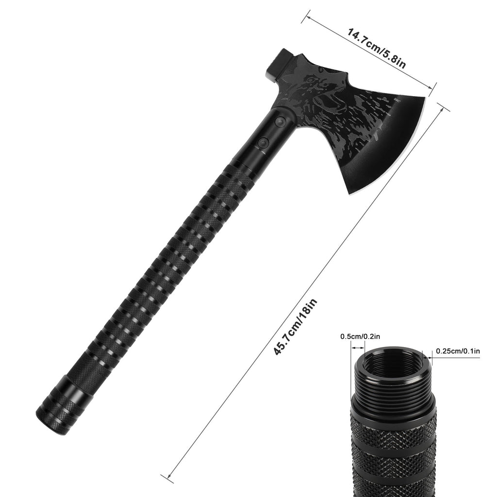 Multitool Camping Survival Axe, 18" Tactical Hatchet with Hammer, Compass, Knife, Flint, Whistle, Portable Emergency Tool for Hiking, Backpacking & Hunting