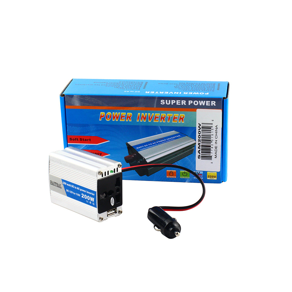 200W Car Power Inverter, DC 12V to 110V AC Car Converter with USB Port, Car Charger Adapter for Vehicles, Camping, Road Trips