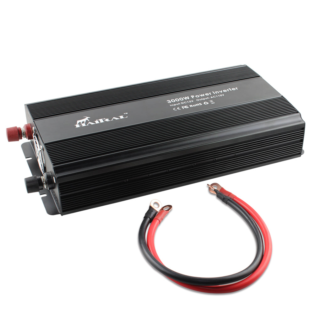 3000W Modified Wave Inverter with 2 Clamps, Portable Car Inverter, DC 12V Power Converter, Output Voltage AC 110V, Suitable for Outdoor Trucks, Large Capacity Rugged Charging Treasures, Emergency Charging