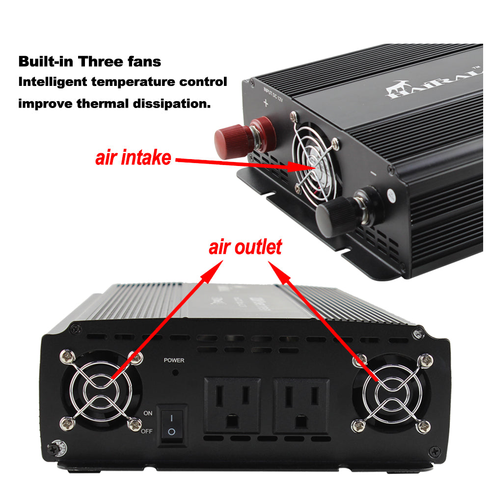 3000W Modified Wave Inverter with 2 Clamps, Portable Car Inverter, DC 12V Power Converter, Output Voltage AC 110V, Suitable for Outdoor Trucks, Large Capacity Rugged Charging Treasures, Emergency Charging